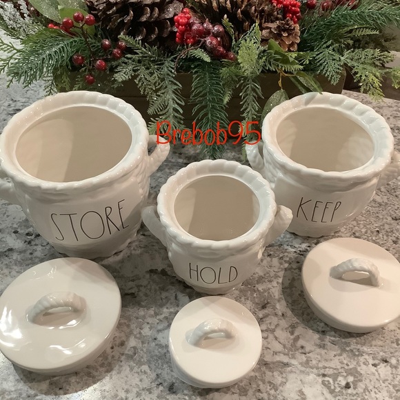 Rae Dunn White Basket ceramic Canister Set-3 - Picture 4 of 4